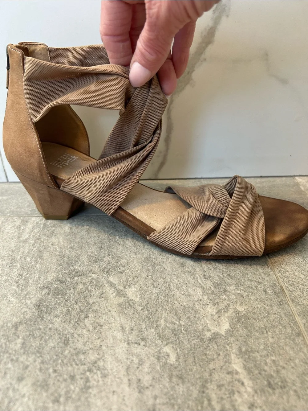 Eileen Fisher Taupe Wrap Knot Sandals
